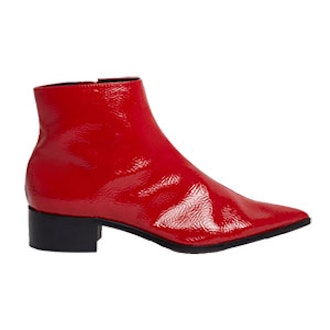 Red Patent Pointed Ankle Boots