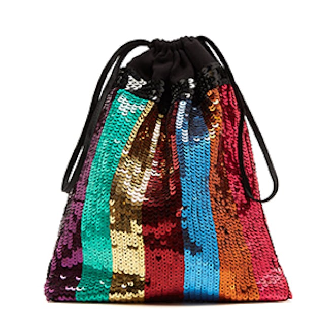 Sequin-Embellished Drawstring Pouch