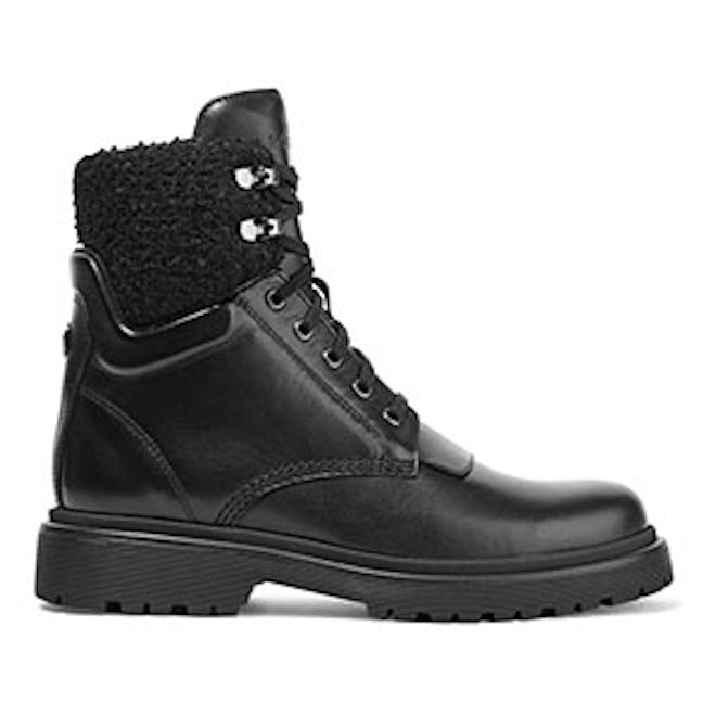 Moncler Patty Shearling-Trimmed Leather Ankle Boots