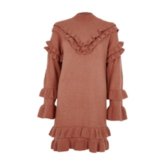 Pink Frill Turtle Neck Knitted Dress