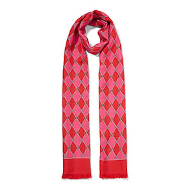 Fringed Printed Silk-Twill Scarf