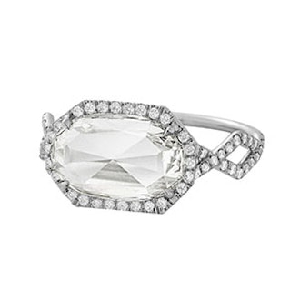 Antique Rose Cut Oval-Shaped White Diamond in White Diamond Pavé