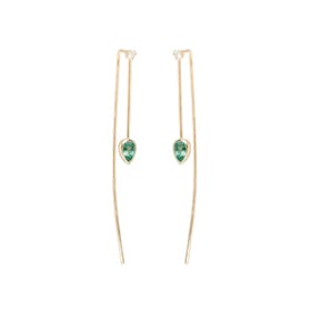 14K Emerald And White Diamond Wire Earrings