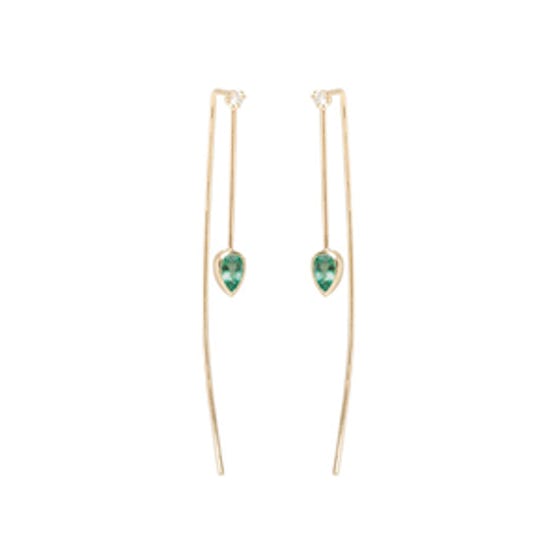 14K Emerald And White Diamond Wire Earrings