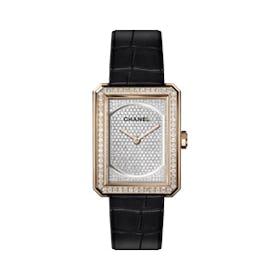 Boy·Friend Watch in Beige Gold and Dial Set with Diamonds, Alligator Strap