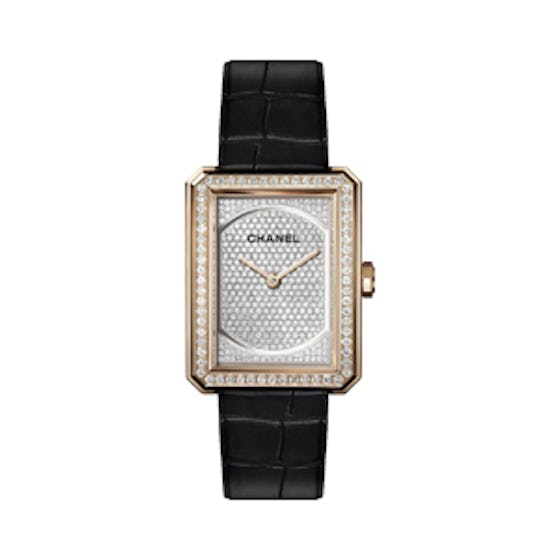 Boy·Friend Watch in Beige Gold and Dial Set with Diamonds, Alligator Strap