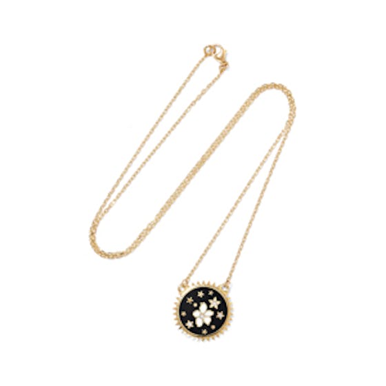 Dark Blossoms 18-Karat Gold, Diamond And Enamel Necklace