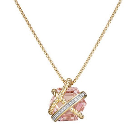 Cable Wrap Necklace with Morganite and Diamonds in 18K Gold, 10mm
