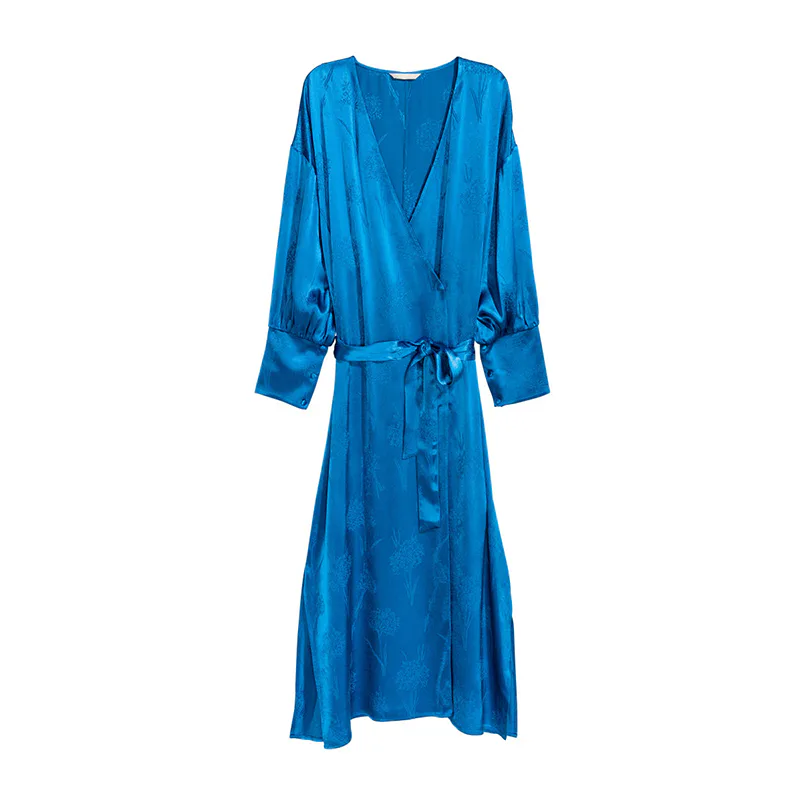 h&m blue wrap dress Women's Bright blue Voluminous wrap dress