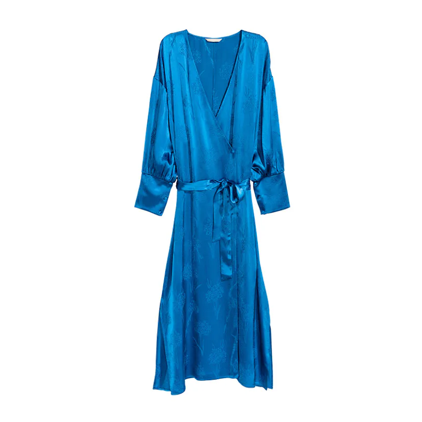 h&m blue wrap dress Women's Bright blue Voluminous wrap dress