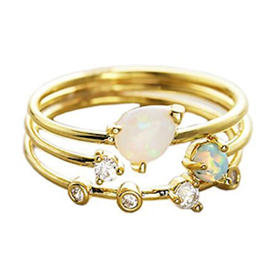 Triple Ring Set With Opal And CZ Stones