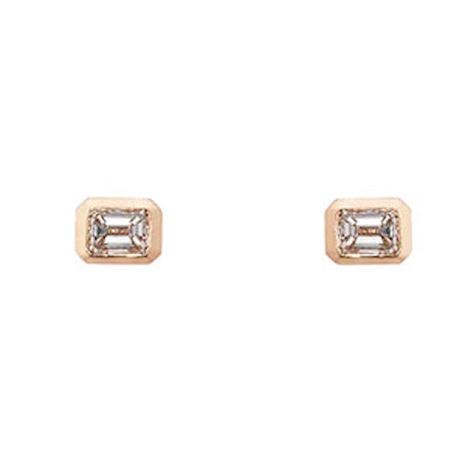 Emerald-Cut White Diamond Stud Earrings