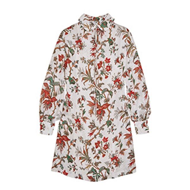 Pintucked Floral-Print Chiffon Mini Dress