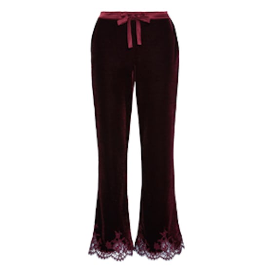 Rose Imperial Chantilly Lace And Satin-Trimmed Velvet Pajama Pants
