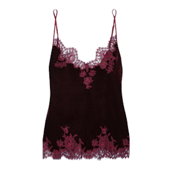 Rose Imperial Chantilly Lace-Trimmed Velvet Camisole