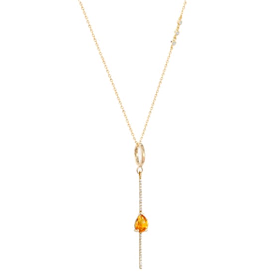 Necklace With Pave Bar And Pear Shaped Gemstone
