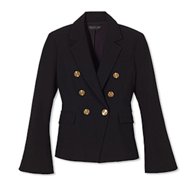Sadie Double-Breasted Bell-Sleeve Twill Blazer