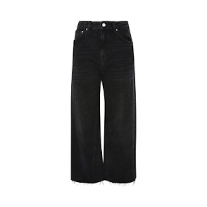 Moto Washed Black Wide Leg Jeans