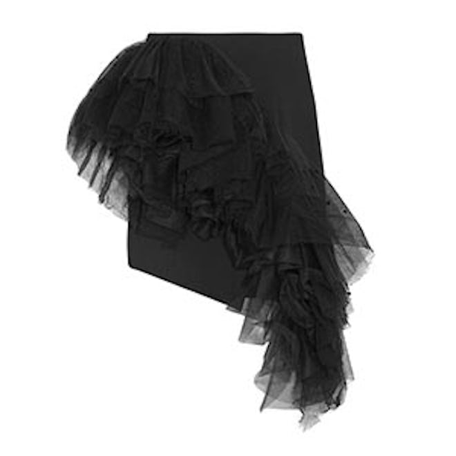 Ruffled Flocked Tulle And Wool-Gabardine Mini Skirt