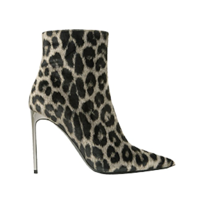 Leopard-Print Velvet Ankle Boots