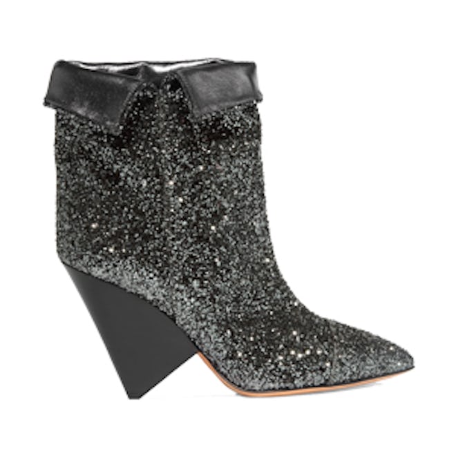 Luliana Glittered Metallic Leather Ankle Boots