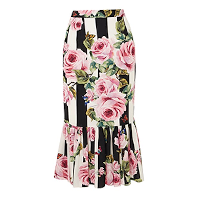 Floral-Print Silk-Blend Midi Skirt