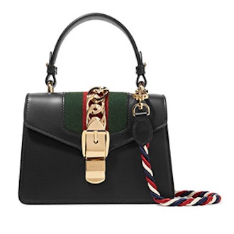Sylvie Mini Chain-Trimmed Leather and Canvas Shoulder Bag