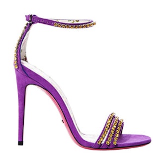 Purple Crystal Embellished Suede Heel