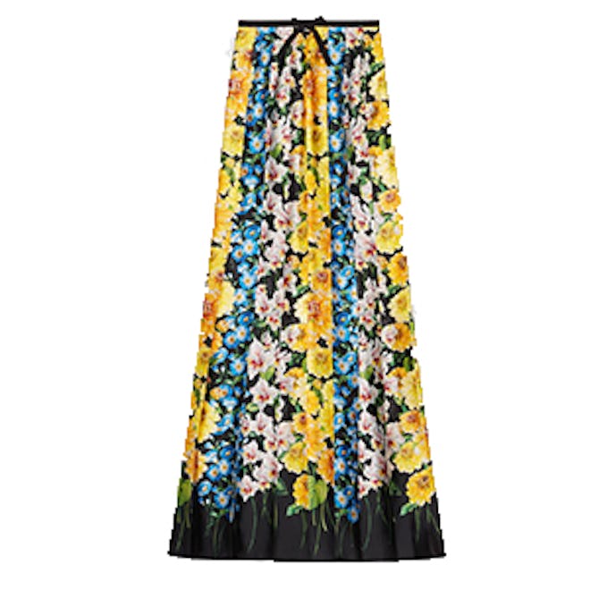 Florage Print Satin Pleated Skirt