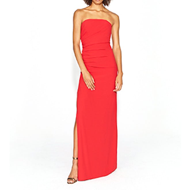 Strapless Ruched Side Crepe Gown