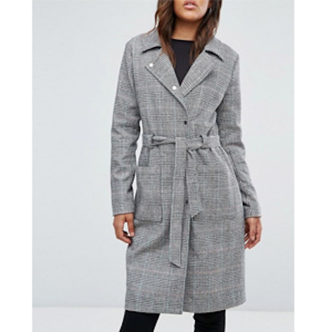 Tall Check Tie Waist Trench Coat