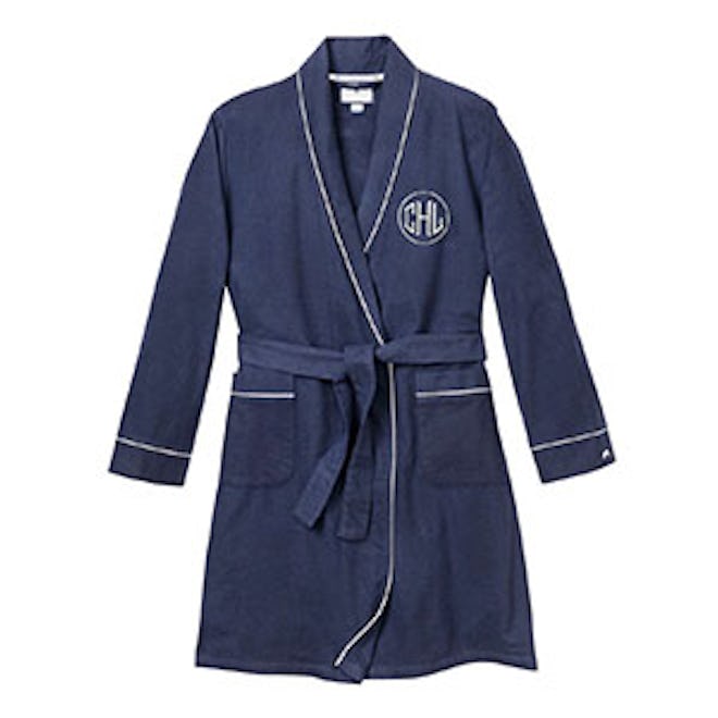 Monogrammed Classic Flannel Robe, Navy