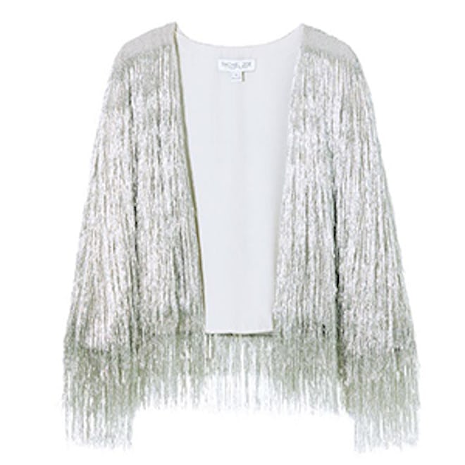 Isla Metallic Fringe Cardigan In Platinum