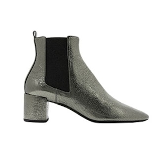Loulou Metallic Cracked-Leather Ankle Boots