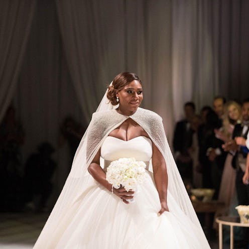 Serena Williams walking in a wedding gown at her wedding