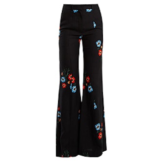 Floral-Print Flared-Leg Crepe Trousers