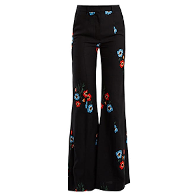 Floral-Print Flared-Leg Crepe Trousers