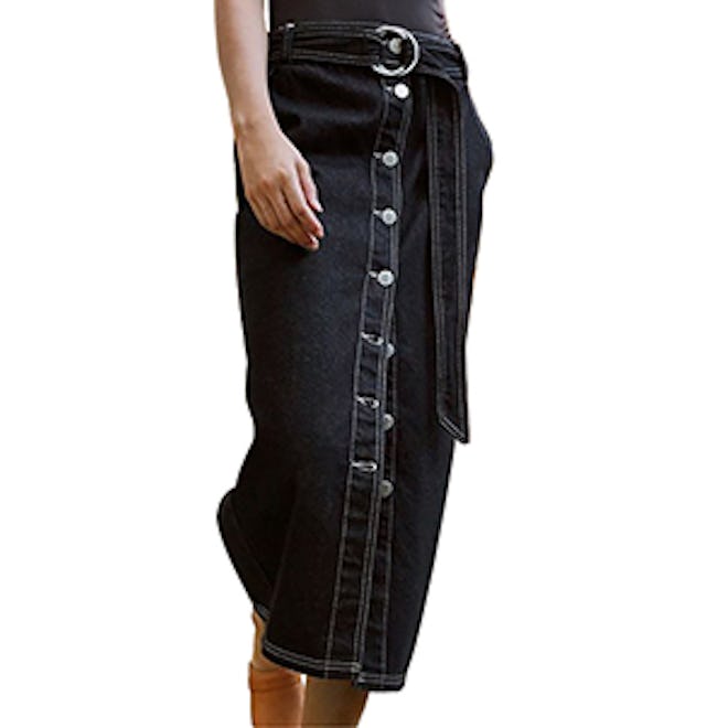 Belted Button-Down Midi Skirt