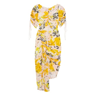 Soiree Cutout Floral-Print Silk-Crepe Dress