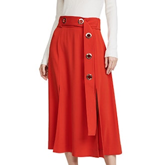 Belted Midi Skirt with Slits