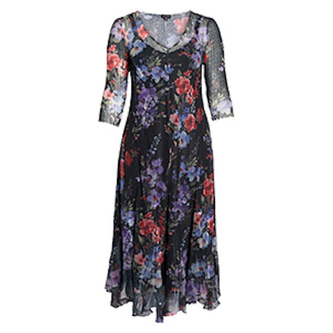 Lace & Charmeuse Floral Print Maxi Dress