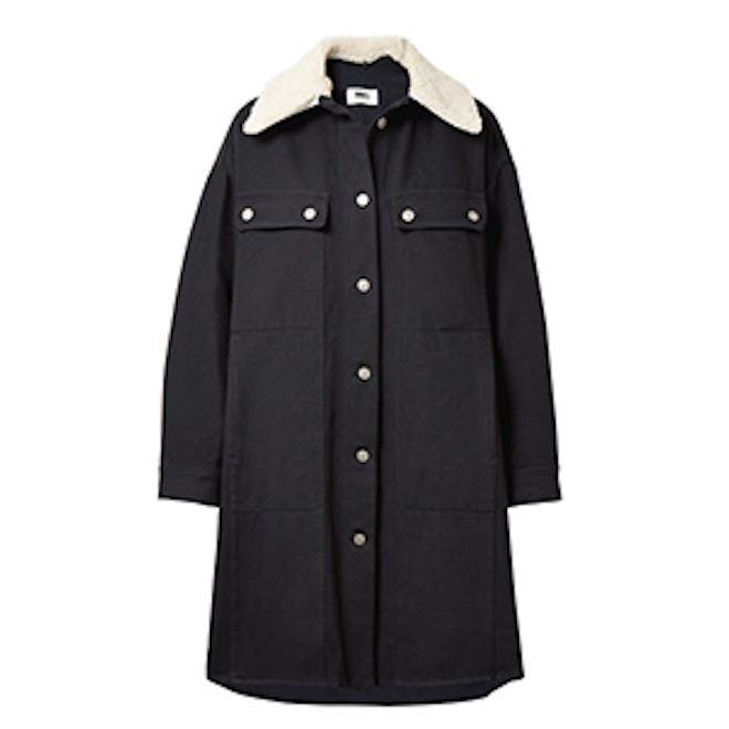 Oversized Faux Shearling-Trimmed Cotton-Blend Drill Coat