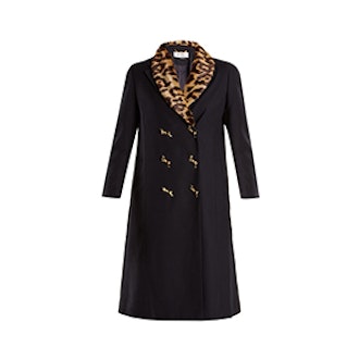 Double-Breasted Leopard-Print Collar Woven Coat