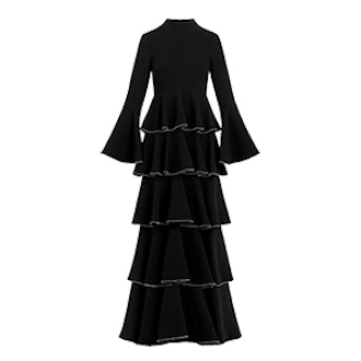 Paola Tiered Stretch-Crepe Bell-Sleeve Gown