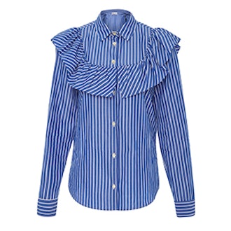Ruffle-Trimmed Striped Blouse