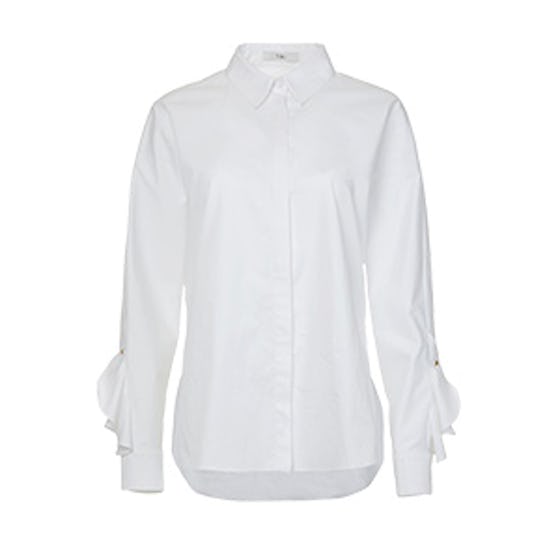 Satin Poplin Dolman Sleeve Ruffle Shirt