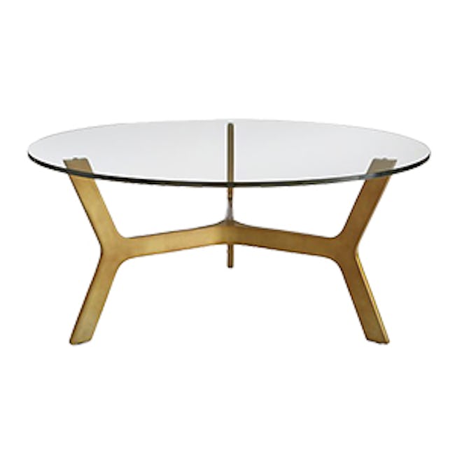 Elke Round Glass Coffee Table With Brass Base