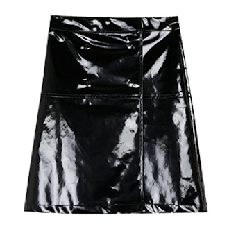 Patent Snap Front Mini Skirt
