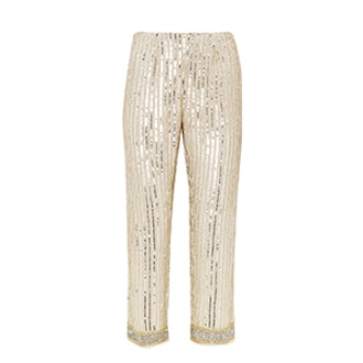 Temple Cropped Embellished Chiffon Straight-Leg Pants