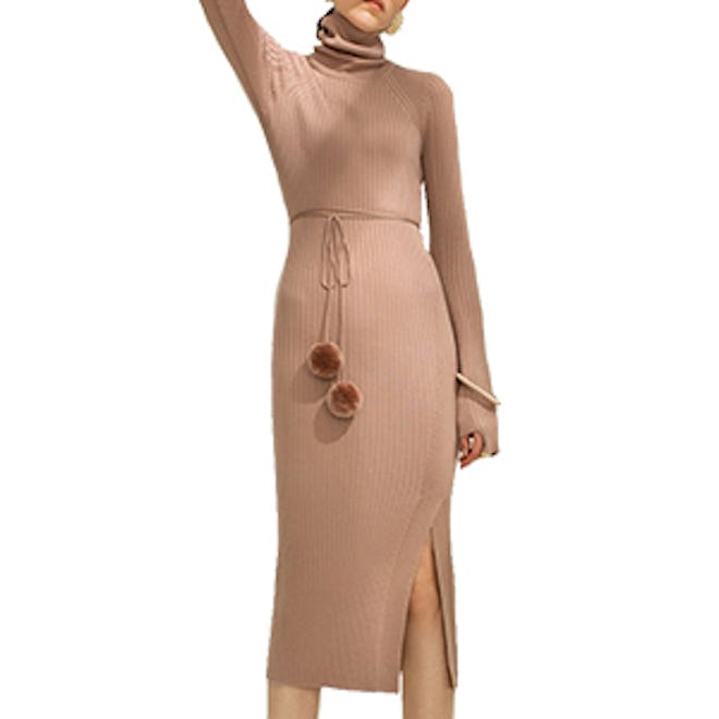 Stretch Knit Wool Blend Midi Dress